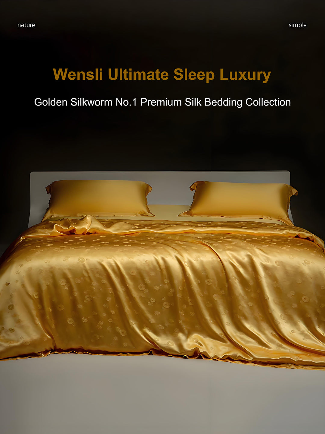 Luxury Bedding Ensemble Mulberry Silk Comforter Set with Jacquard Duvet Cover and Sheets, Wensli Golden Silkworm No.1 Premium Silk Bed Set