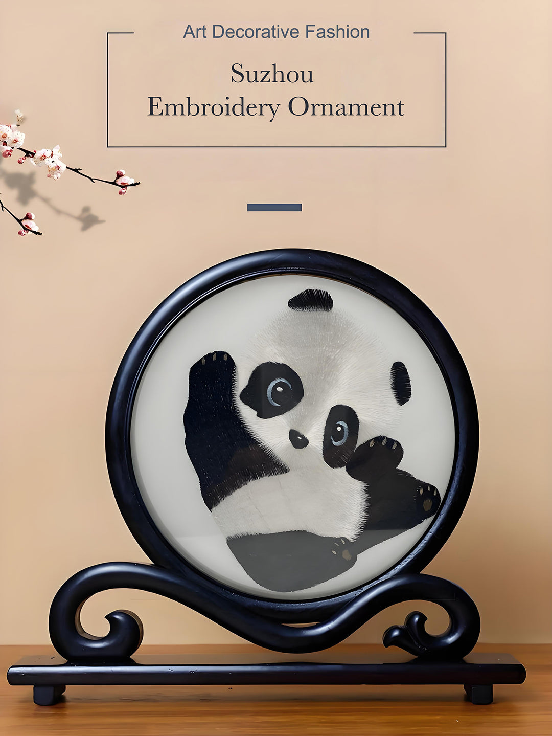 Exquisite Small Desktop Decoration, Embroidered Panda Sculpture – Handcrafted Double-Sided, Ideal Gift for Guests & Souvenir