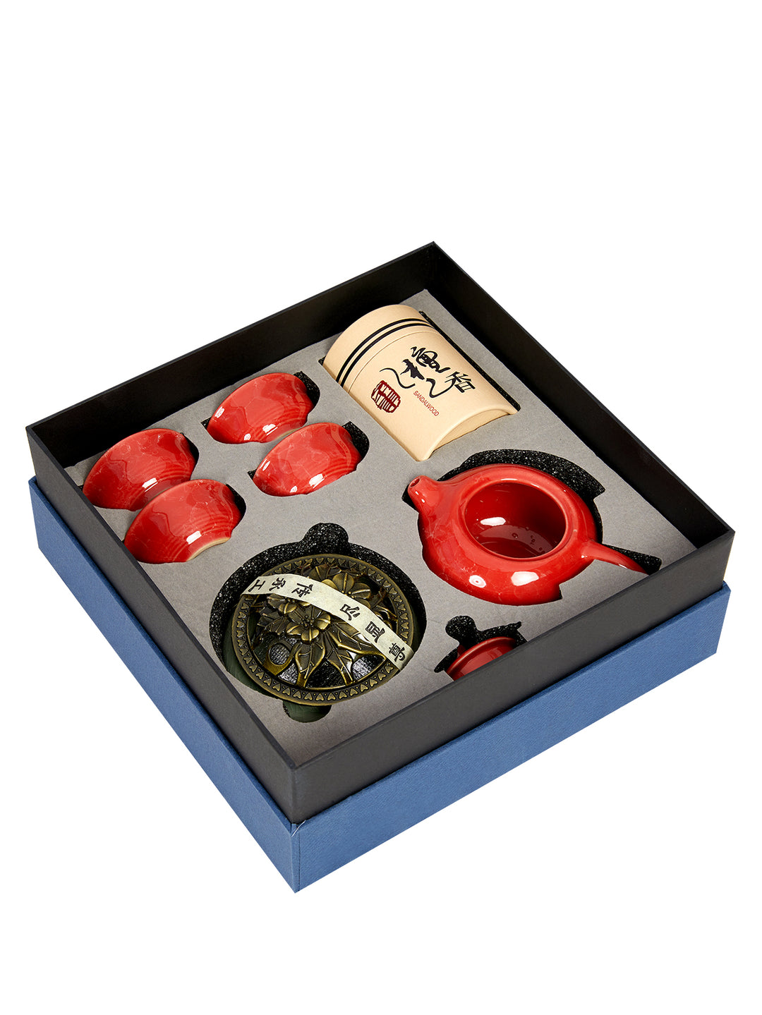 Dehua Jade-Luster Porcelain Tea Set – Stone Grain Red