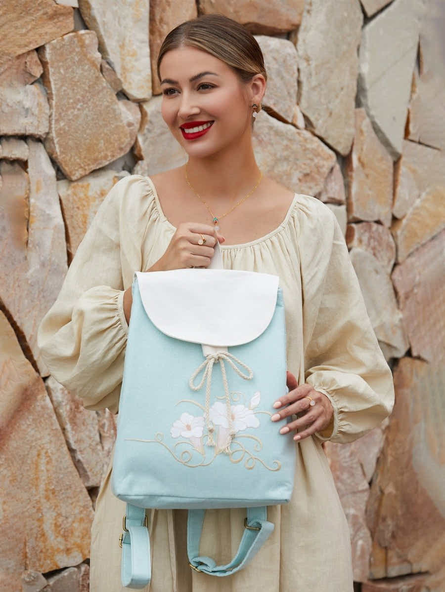 Artisanal Morning Glory Su Xiu Embroidery Lightweight Durable Linen Backpack - Yomkey