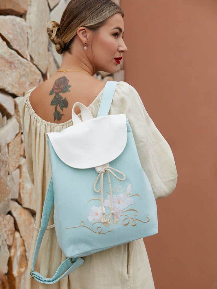 Artisanal Morning Glory Su Xiu Embroidery Lightweight Durable Linen Backpack - Yomkey