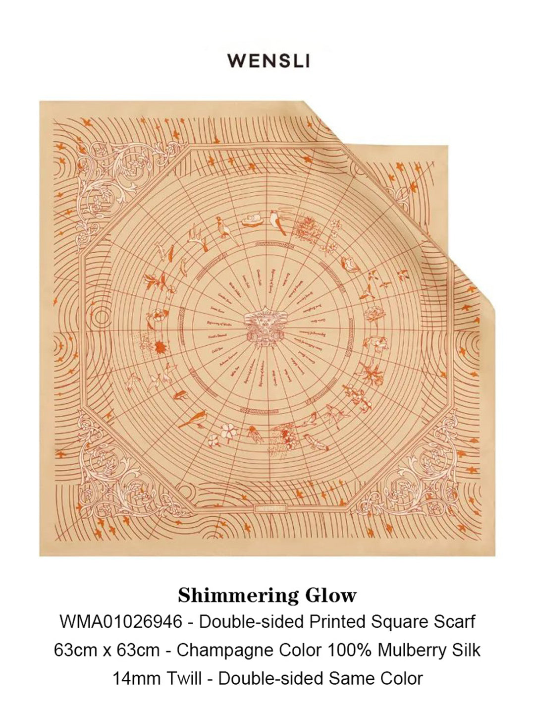 Exquisite Mulberry Silk Medium Square Scarf for Women – Double-Sided Print – Wensli Dream Lakeside and Shimmering Glow