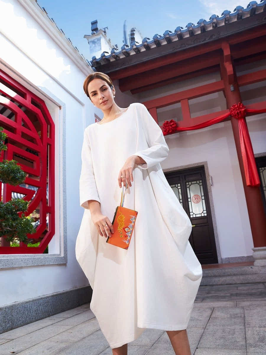 Deep Brown Embroidered Linen Tote: Tibetan Prosperity Symbol & Eco - Durable - Yomkey