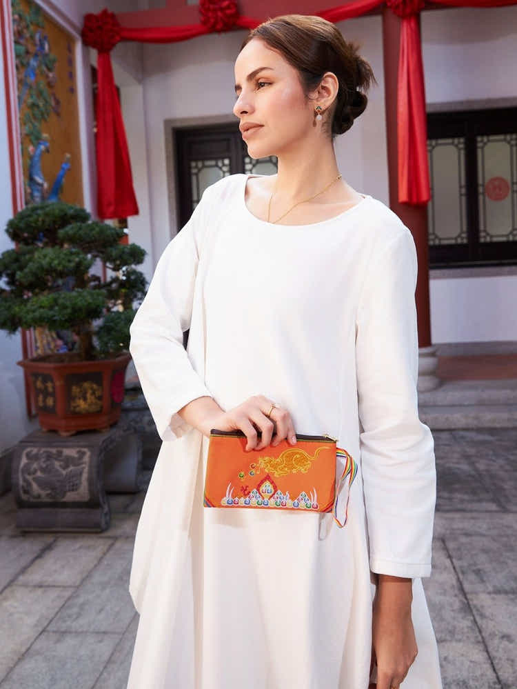 Deep Brown Embroidered Linen Tote: Tibetan Prosperity Symbol & Eco - Durable - Yomkey
