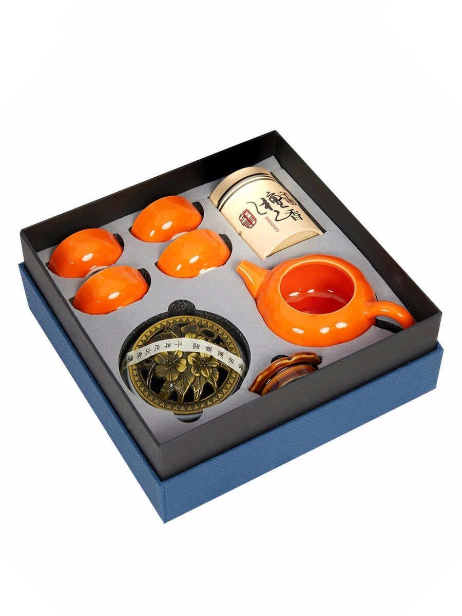Dehua Jade-Luster Porcelain Tea Set – Smooth Orange - Yomkey