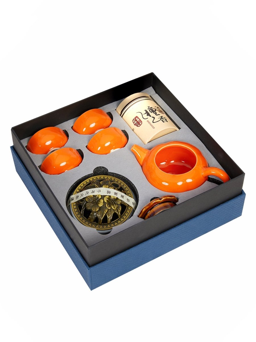 Dehua Jade-Luster Porcelain Tea Set – Smooth Orange - Yomkey