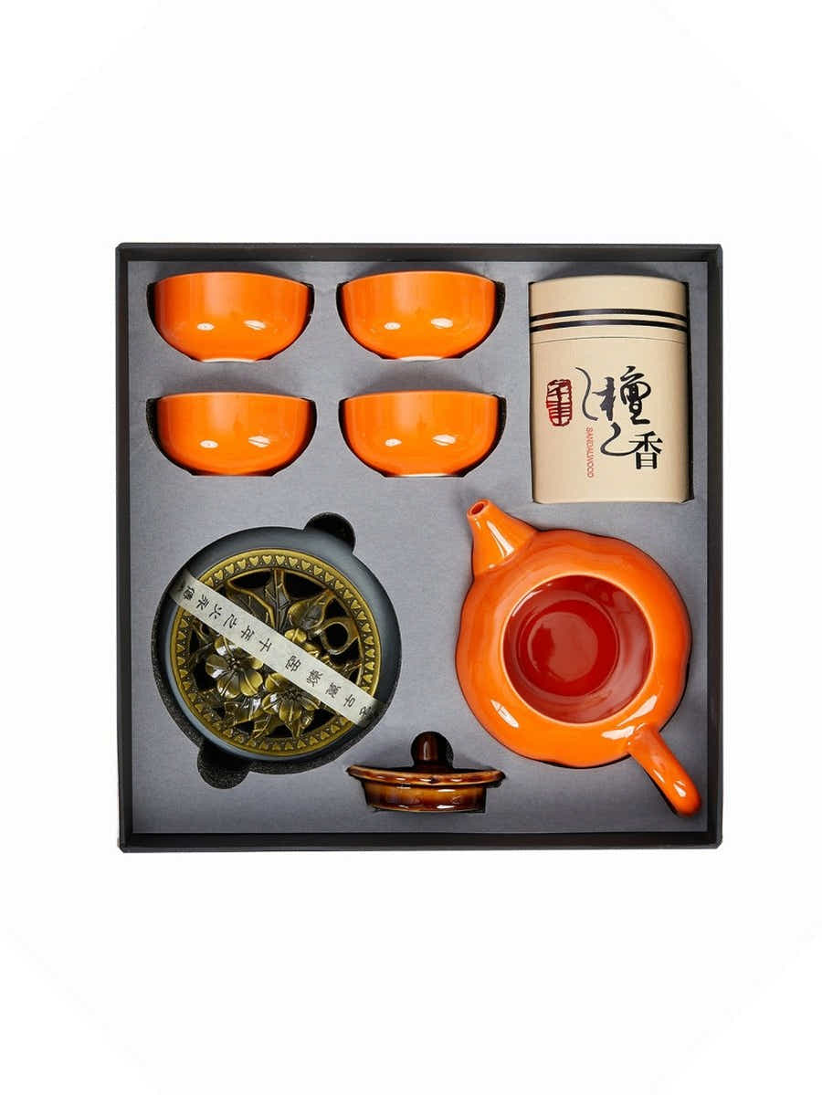 Dehua Jade-Luster Porcelain Tea Set – Smooth Orange - Yomkey