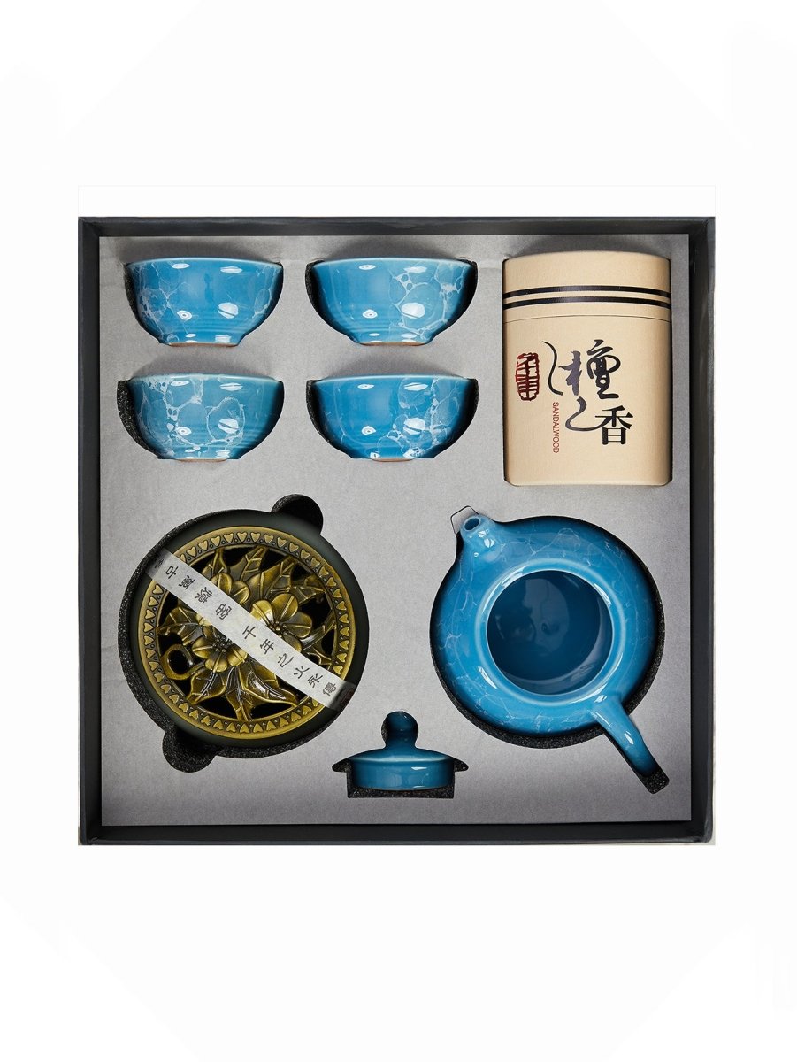 Dehua Jade-Luster Porcelain Tea Set – Stone Grain Blue - Yomkey