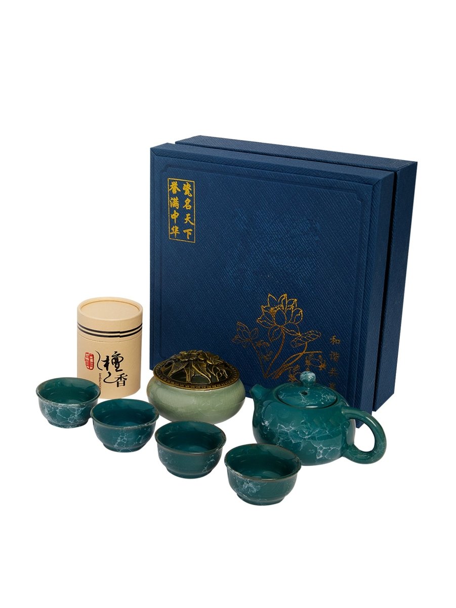 Dehua Jade-Luster Porcelain Tea Set – Stone Grain Green - Yomkey