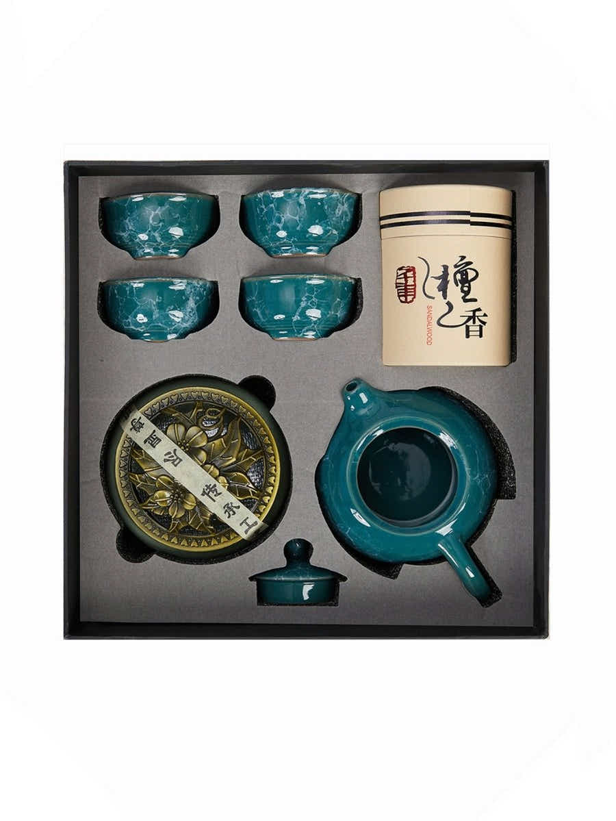 Dehua Jade-Luster Porcelain Tea Set – Stone Grain Green - Yomkey