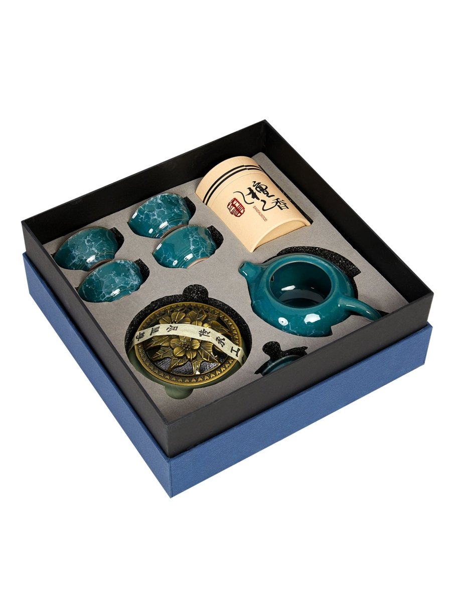 Dehua Jade-Luster Porcelain Tea Set – Stone Grain Green - Yomkey