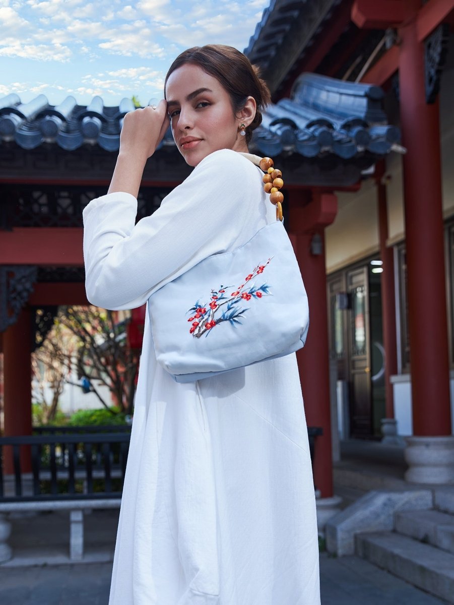Eco Canvas Tote: Bamboo Handle, Plum Blossom Art & Resilience Symbol - Yomkey