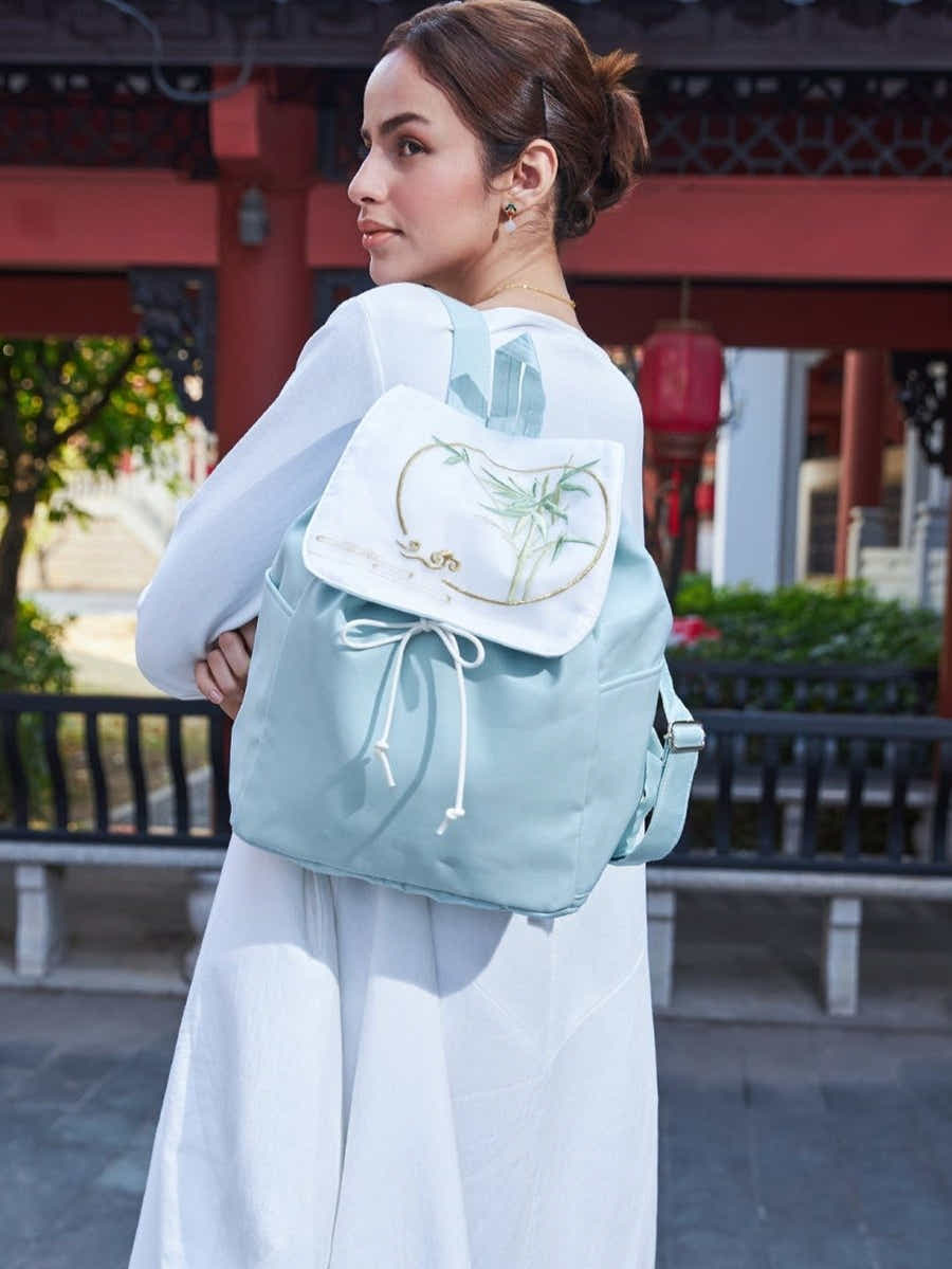 Exquisite Bamboo Su Xiu Embroidery & Durable Linen Canvas Daypack - Yomkey