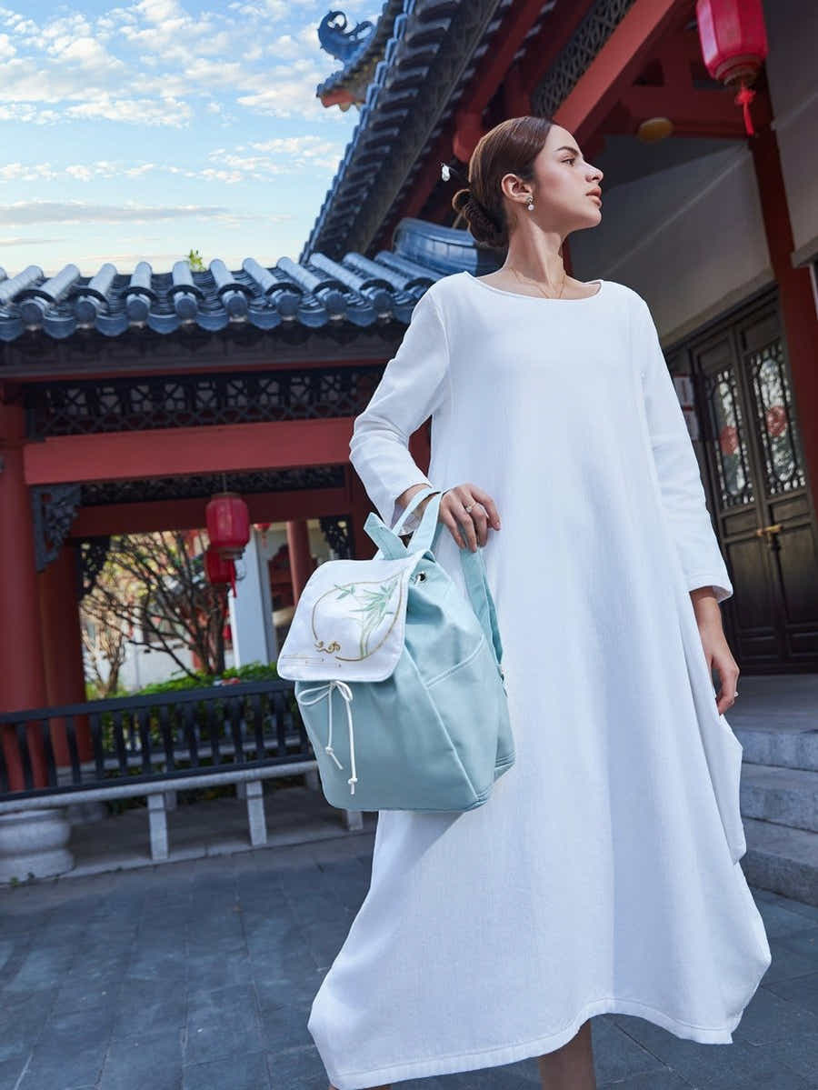 Exquisite Bamboo Su Xiu Embroidery & Durable Linen Canvas Daypack - Yomkey