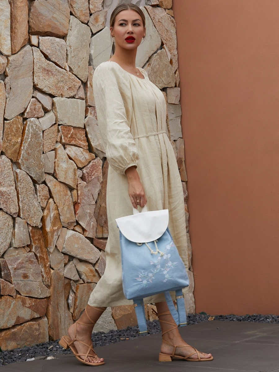 Exquisite Plum Blossom Embroidered, Lightweight Eco - Linen Backpack - Yomkey