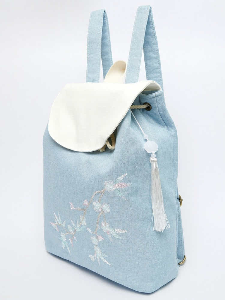 Exquisite Plum Blossom Embroidered Linen Backpack | Eco-Friendly - Yomkey