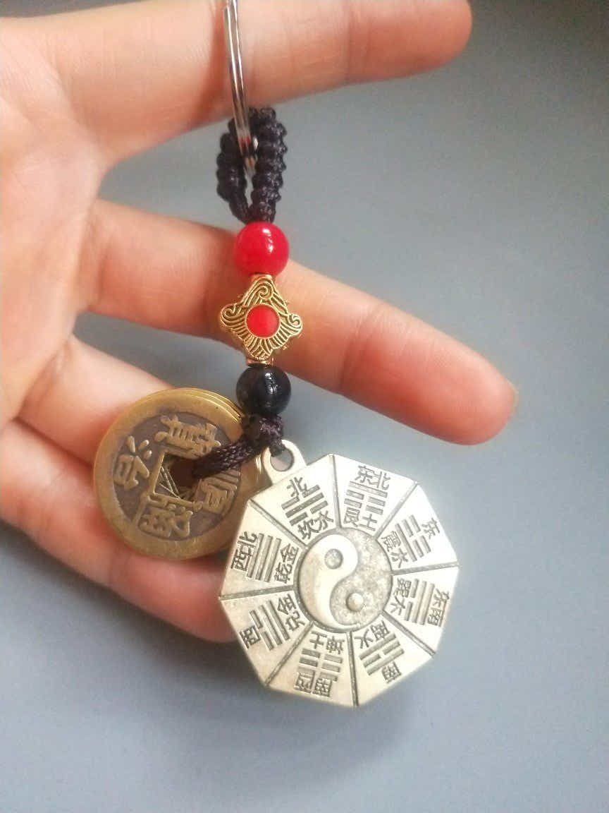 Genuine Copper Keychain: Bagua Compass, Feng Shui Protection Amulet - Yomkey