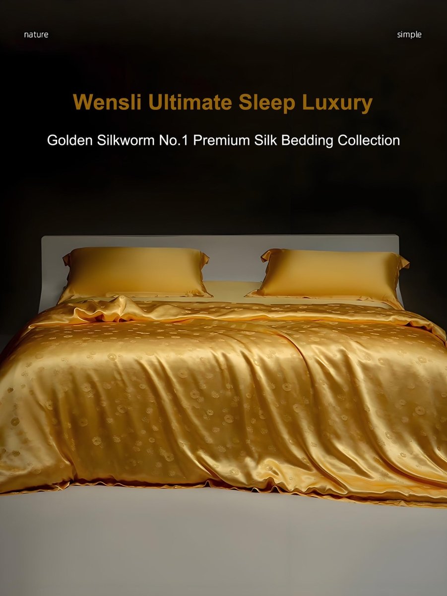 Golden Silk Bedding Set: Phoenix Embroidery, Luxury Health & Comfort - Yomkey