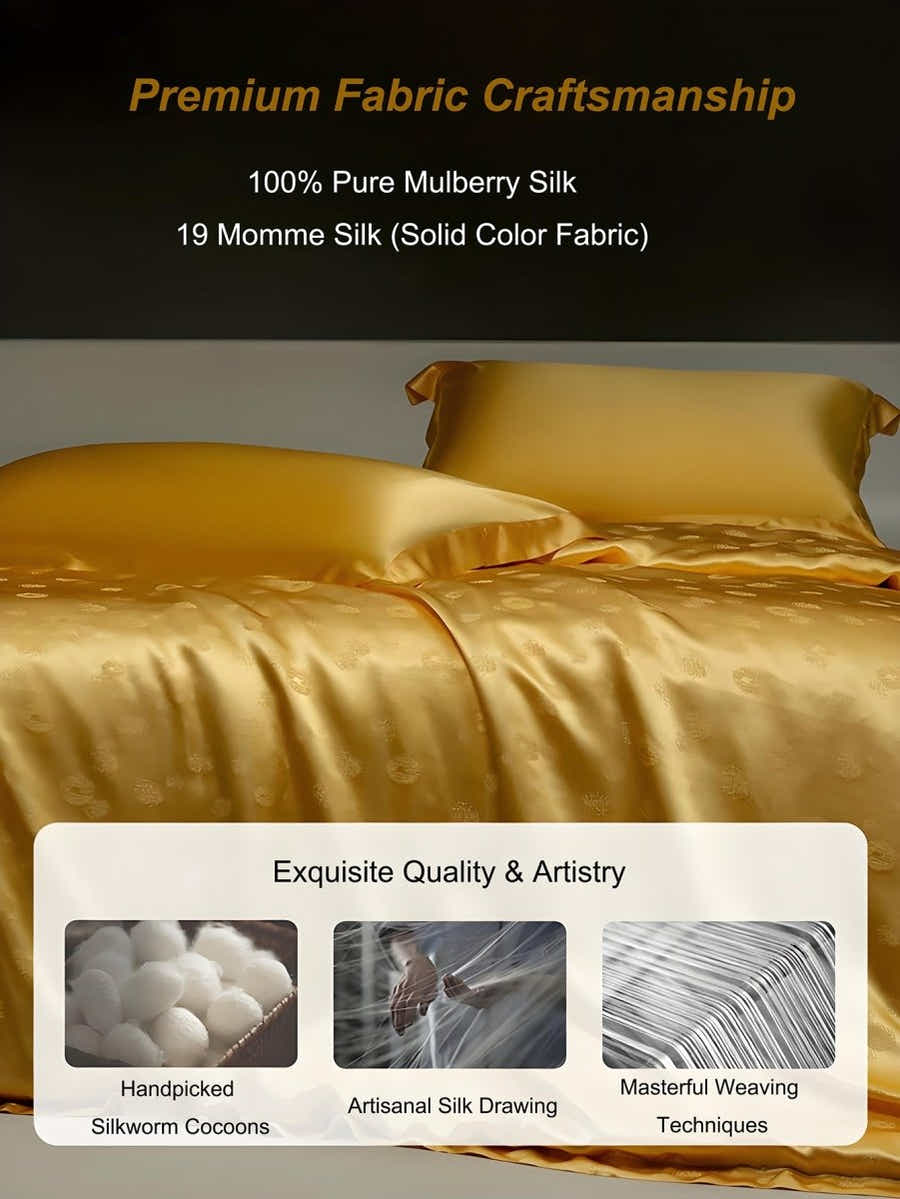 Golden Silk Bedding Set: Phoenix Embroidery, Luxury Health & Comfort - Yomkey