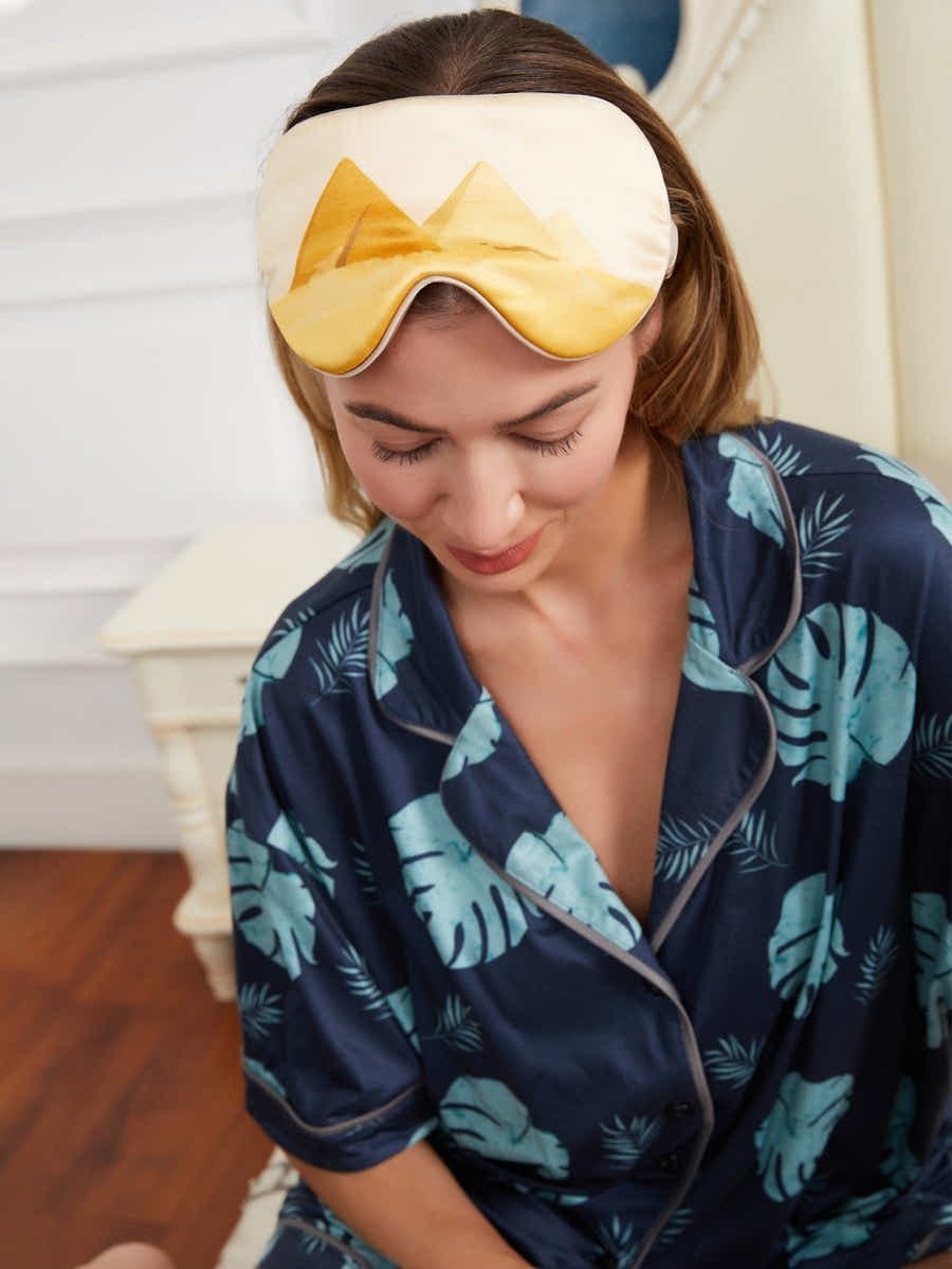 Golden Yellow Silk Mask: Imperial Pyramid Design & Breathable Comfort - Yomkey