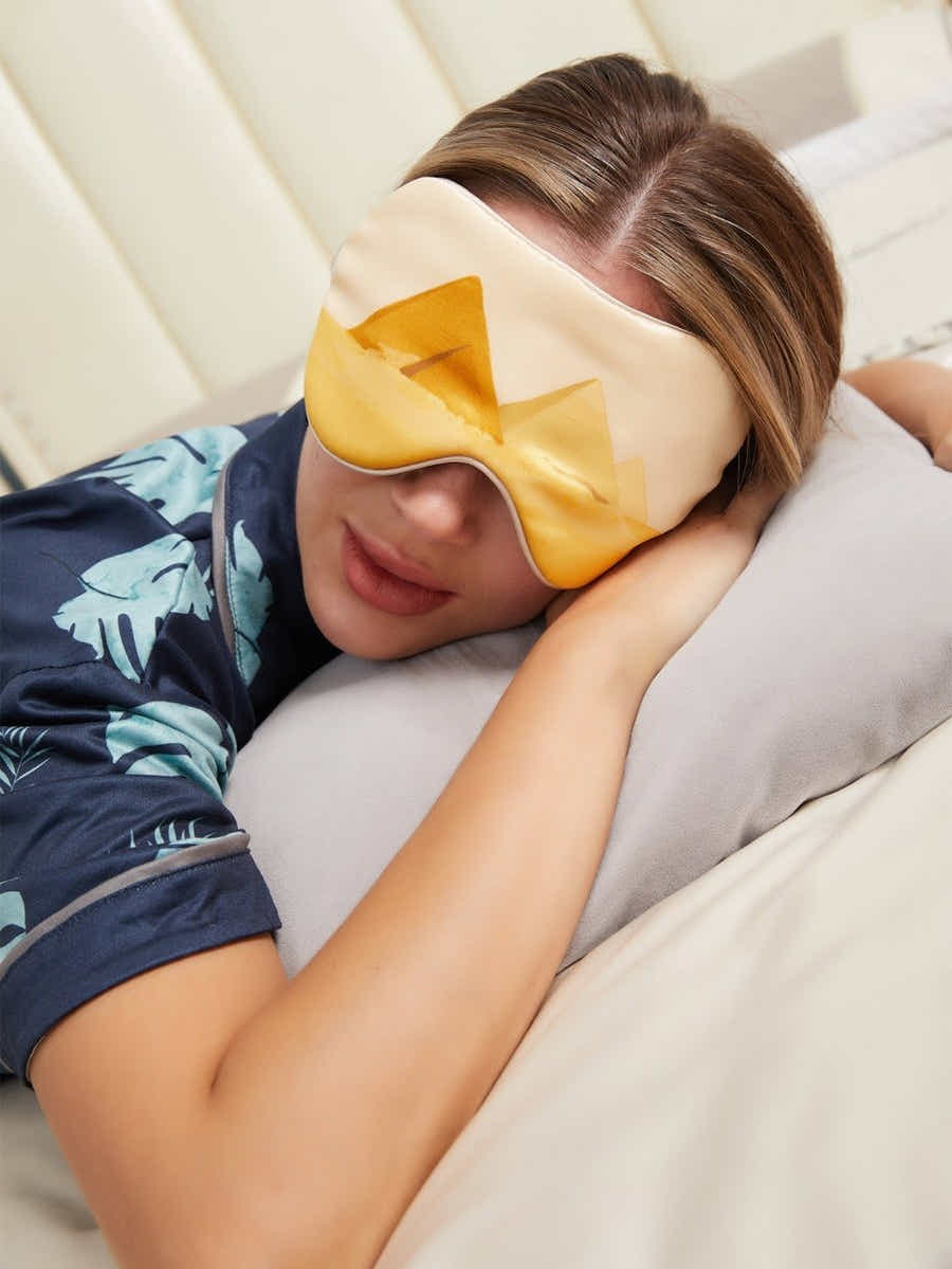 Golden Yellow Silk Mask: Imperial Pyramid Design & Breathable Comfort - Yomkey