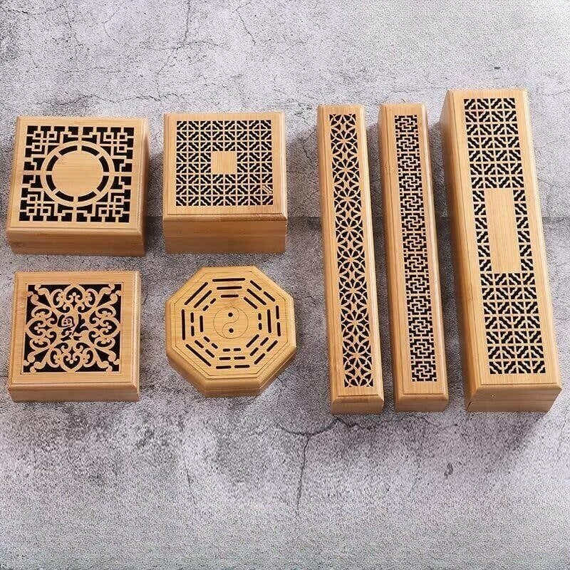 Hand - Carved Bamboo Incense Box | Cultural Pattern Burner | Zen Meditation Decor - Yomkey