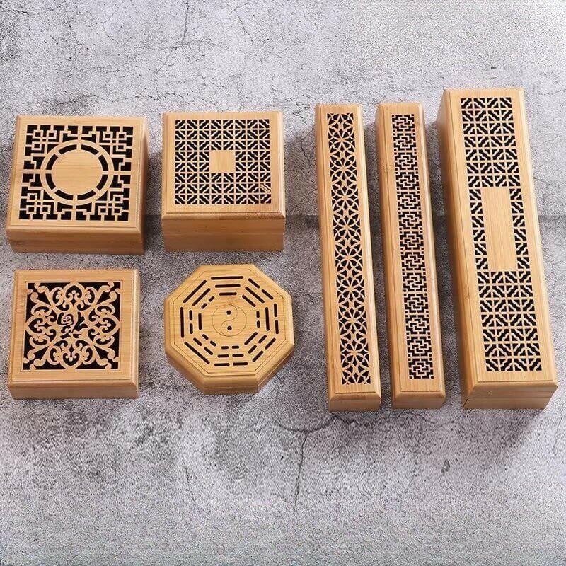 Hand - Carved Bamboo Incense Box | Cultural Pattern Burner | Zen Meditation Decor - Yomkey