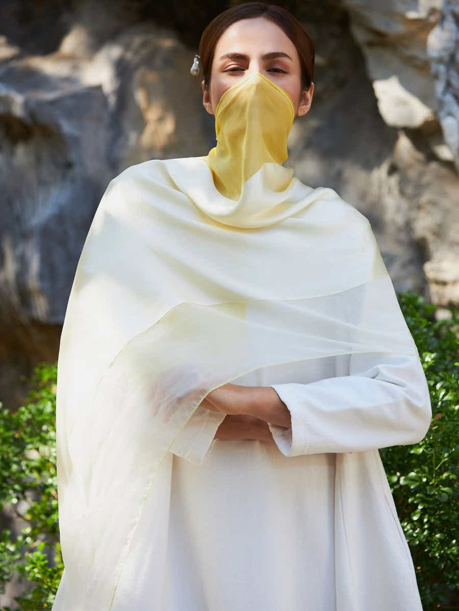 Hand - Embroidered Mulberry Yellow Gradient Silk Scarf - Su Embroidery Art - Yomkey