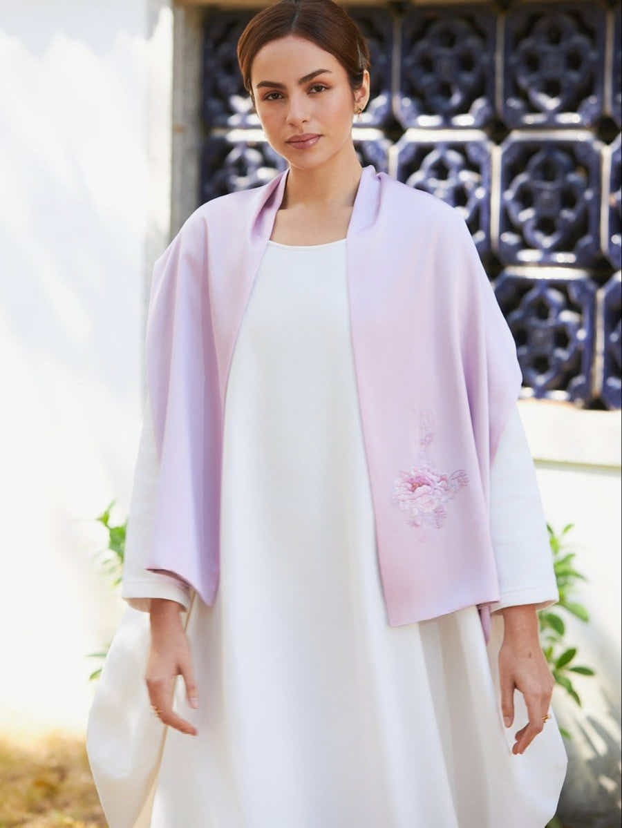 Hand - Embroidered Su Xiu Mulberry Silk Scarf – Pink Peony - Yomkey