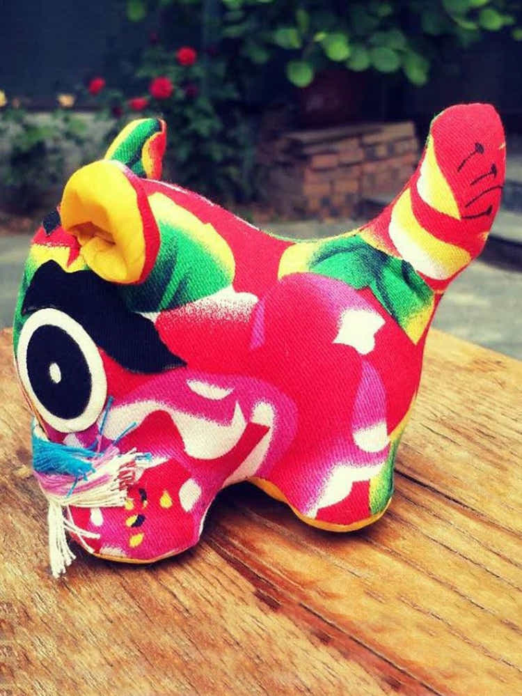 Hand - Sewn Upcycled Cloth Tiger Guardian Doll – Eco - Luxe Protection Talisman - Yomkey