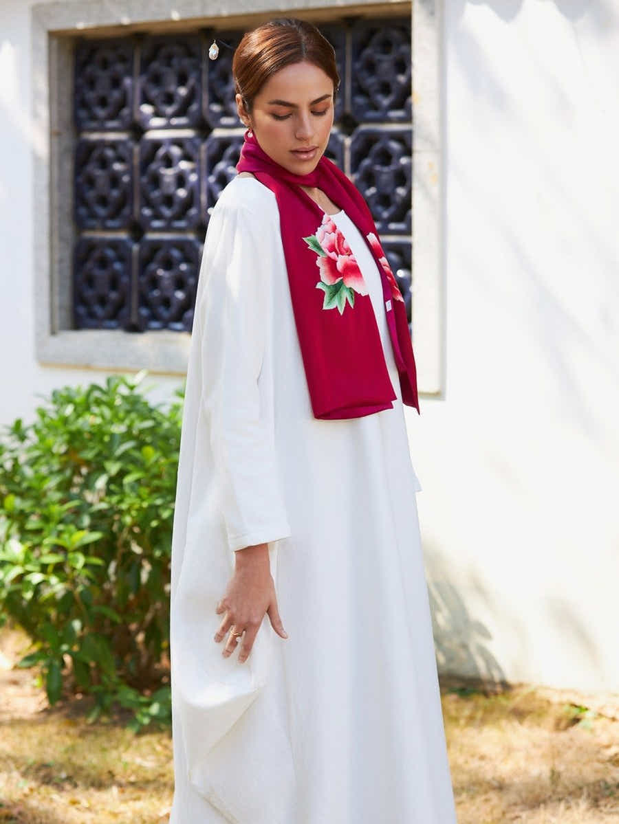 Handmade Suzhou Embroidery Large Red Peony Silk Wrap - Yomkey