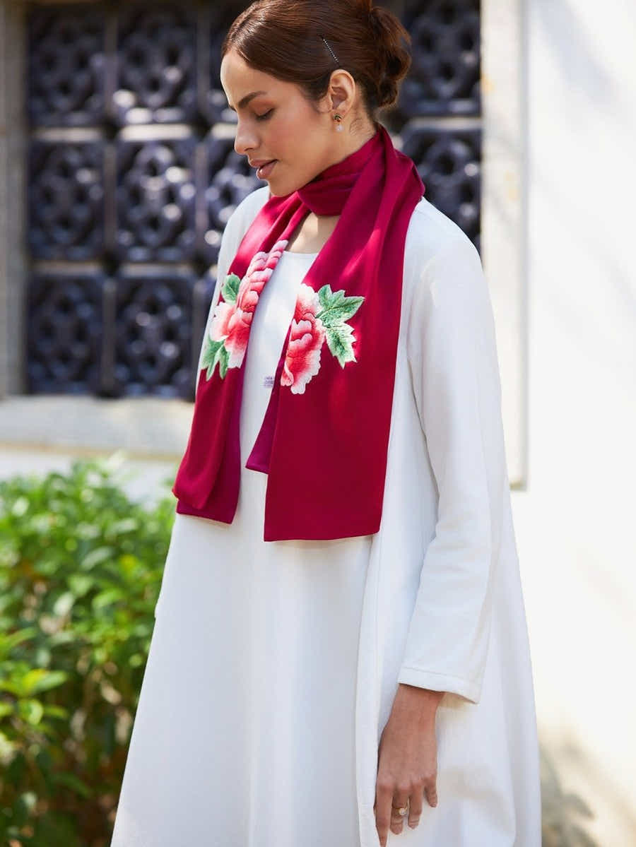 Handmade Suzhou Embroidery Large Red Peony Silk Wrap - Yomkey