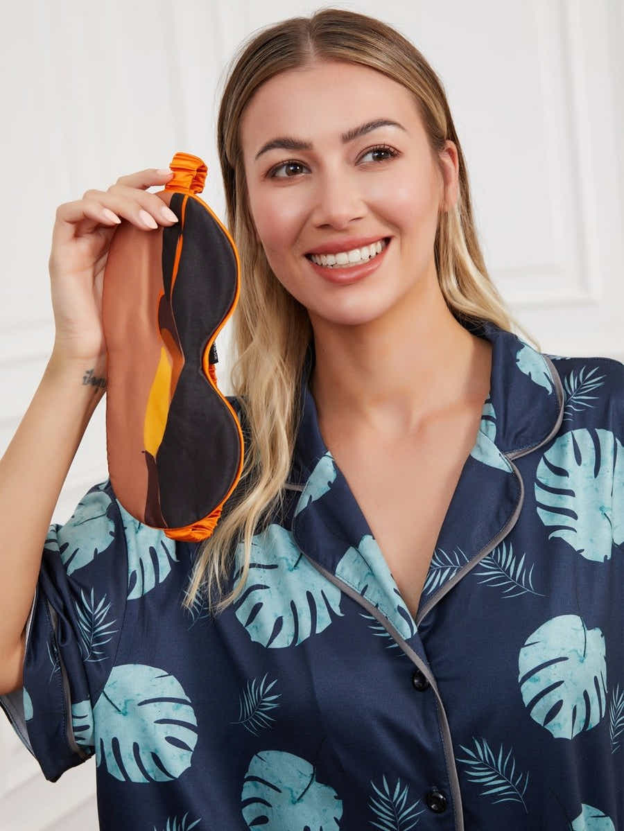 Light Brown Silk Eye Mask: Silk Road Design, 6A Breathable Comfort - Yomkey