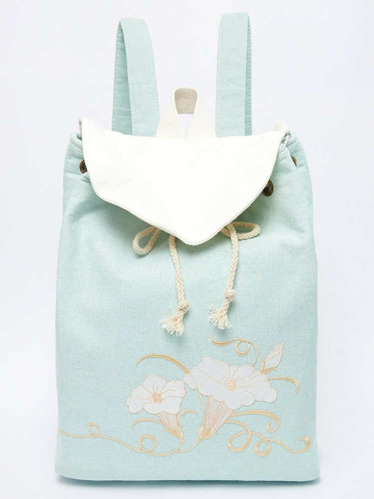 Morning Glory Embroidered Linen Backpack | Eco-Friendly - Yomkey