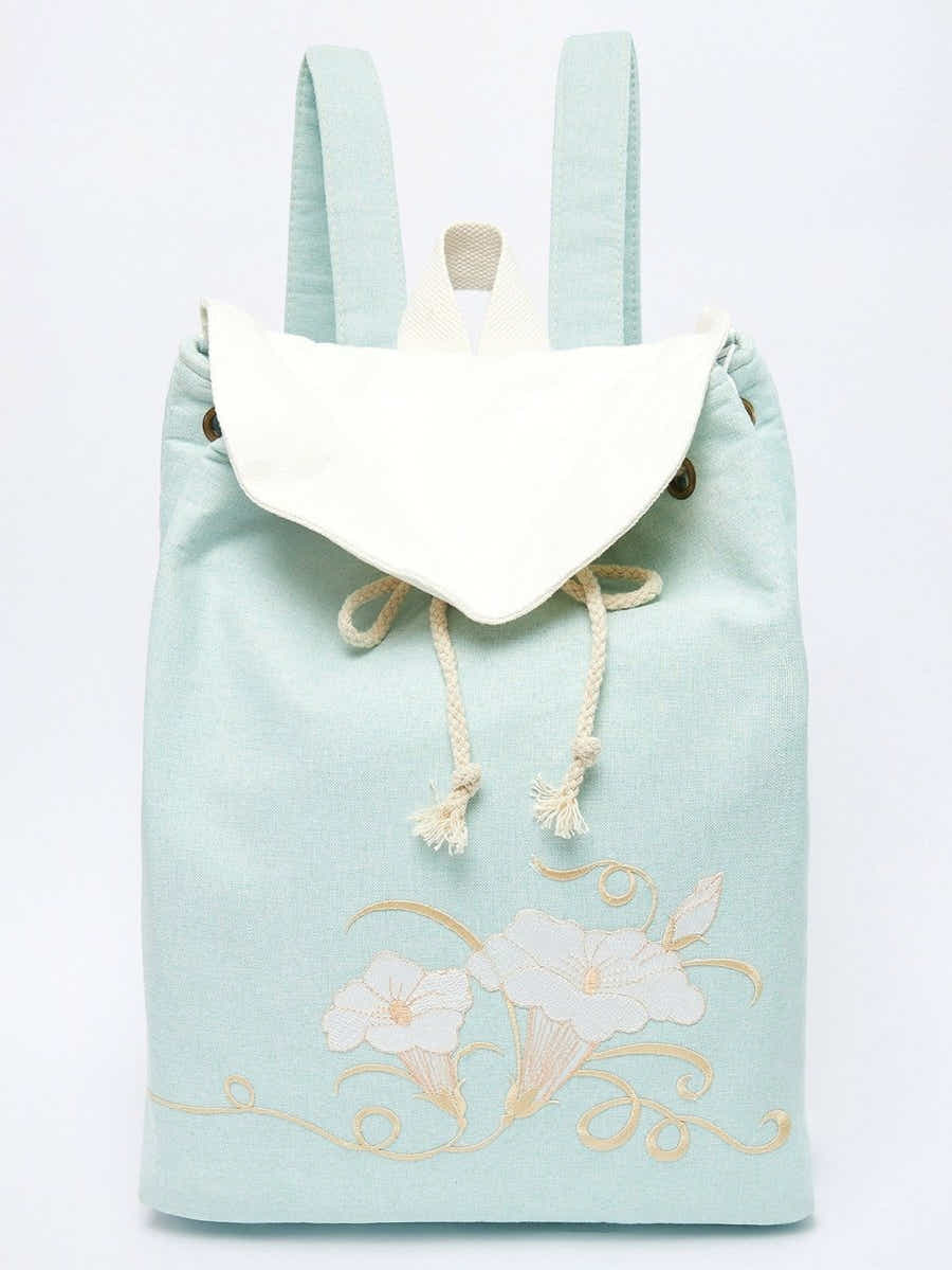 Morning Glory Embroidered Linen Backpack | Eco-Friendly - Yomkey
