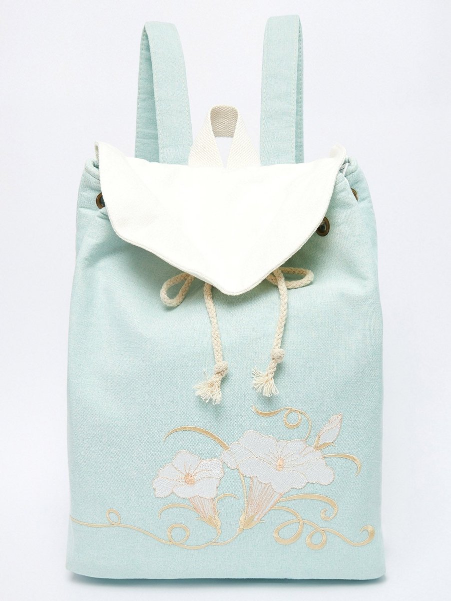 Morning Glory Embroidered Linen Backpack | Eco-Friendly - Yomkey