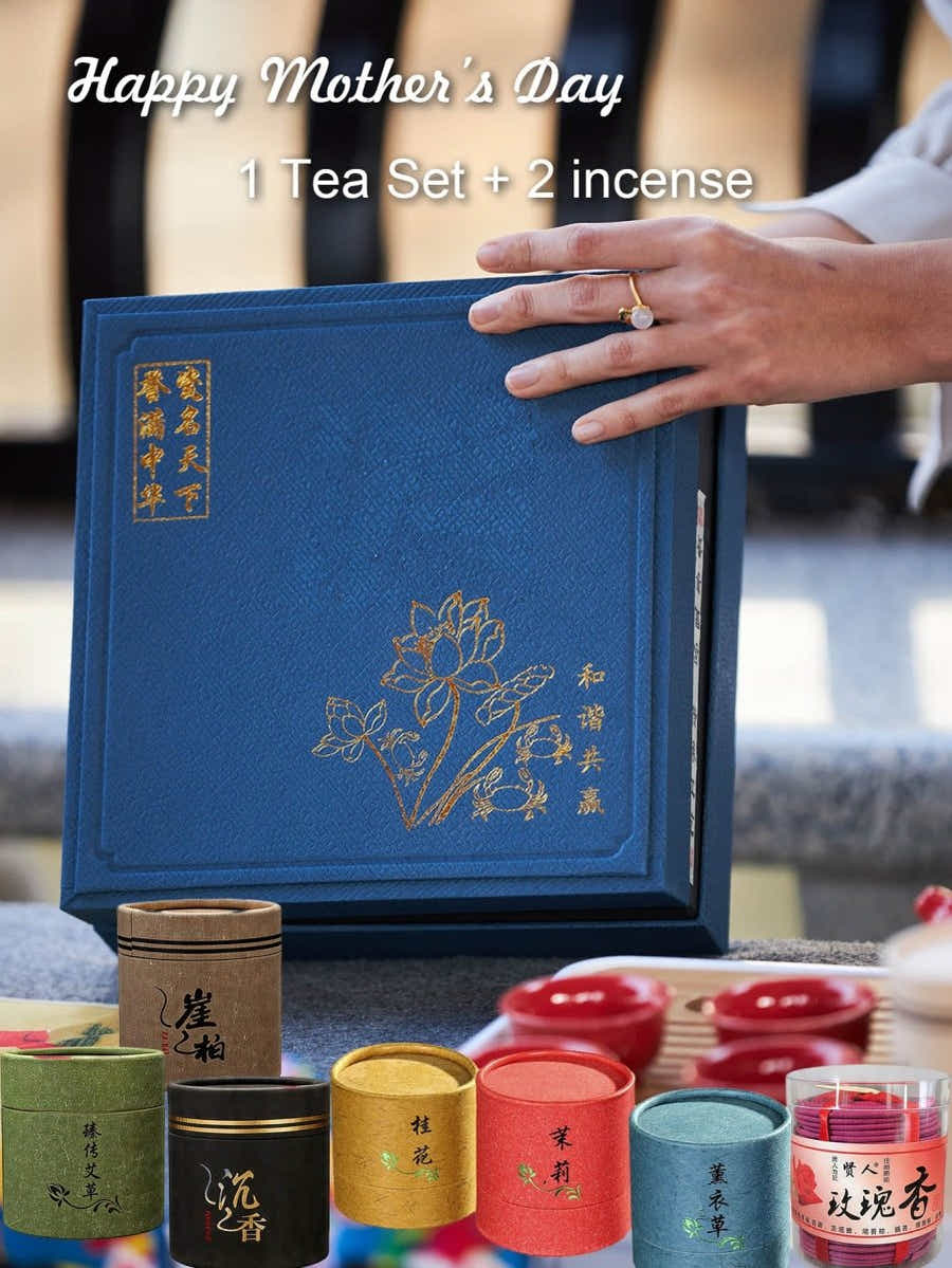 Mother's Day Zen Gift Set: Authentic Kung Fu Tea Set & 2 Natural Incense Boxes - Yomkey