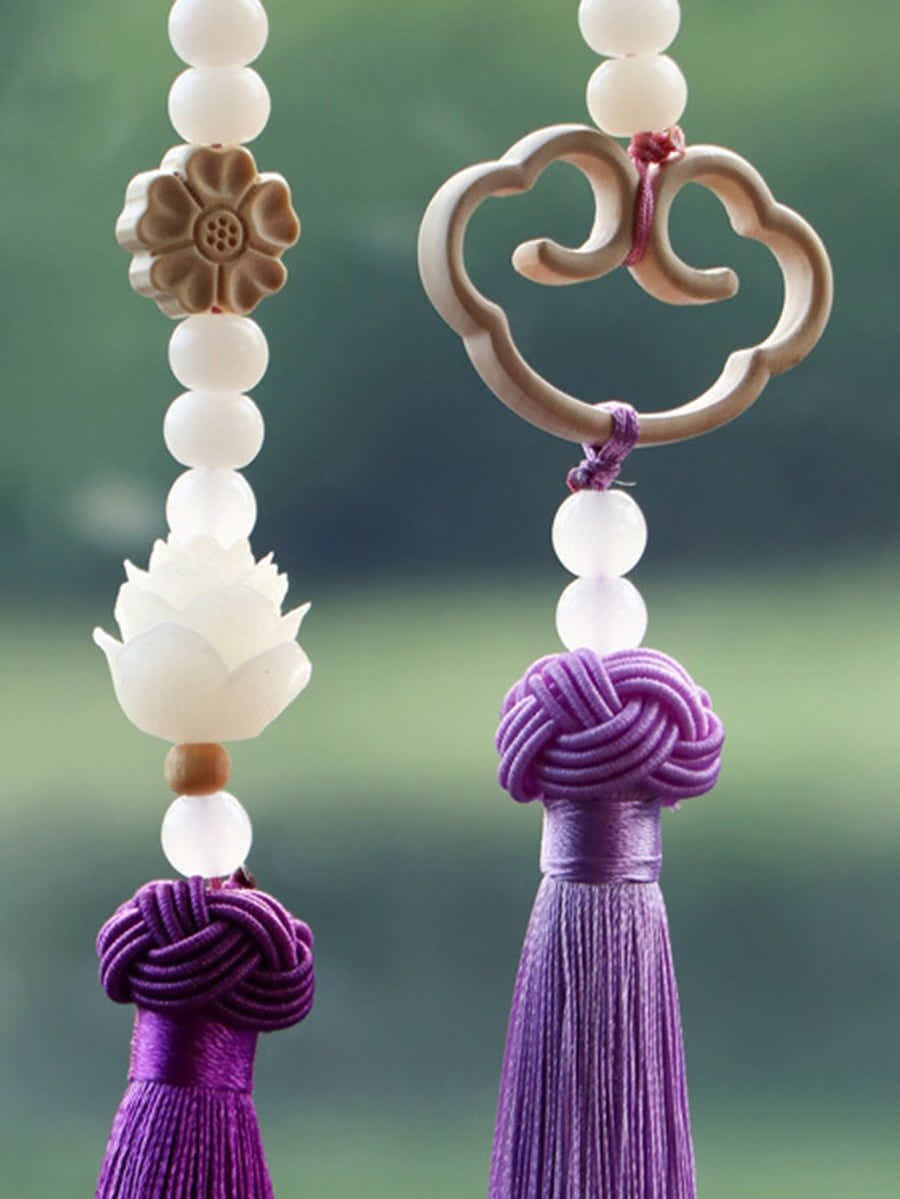 Natural Bodhi Seed & Lotus Ruyi Car Charm: Hand - Carved Peace Amulet - Yomkey