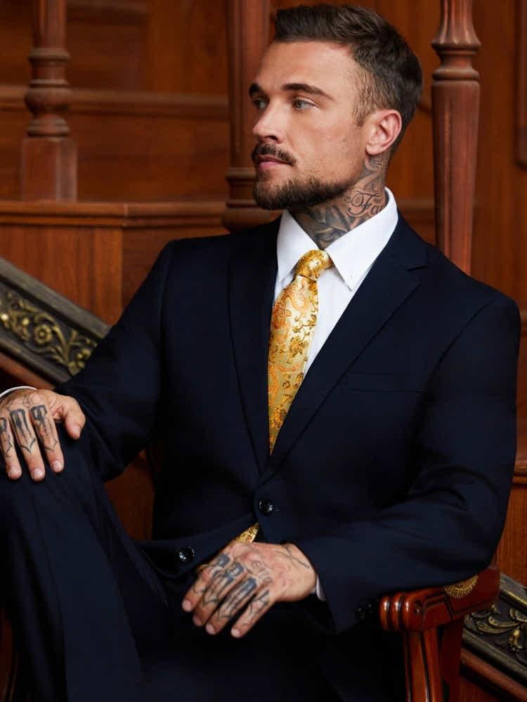 Oriental Dragon Satin Tie | Champagne Gold Jacquard | Gala & Banquet Wear - Yomkey