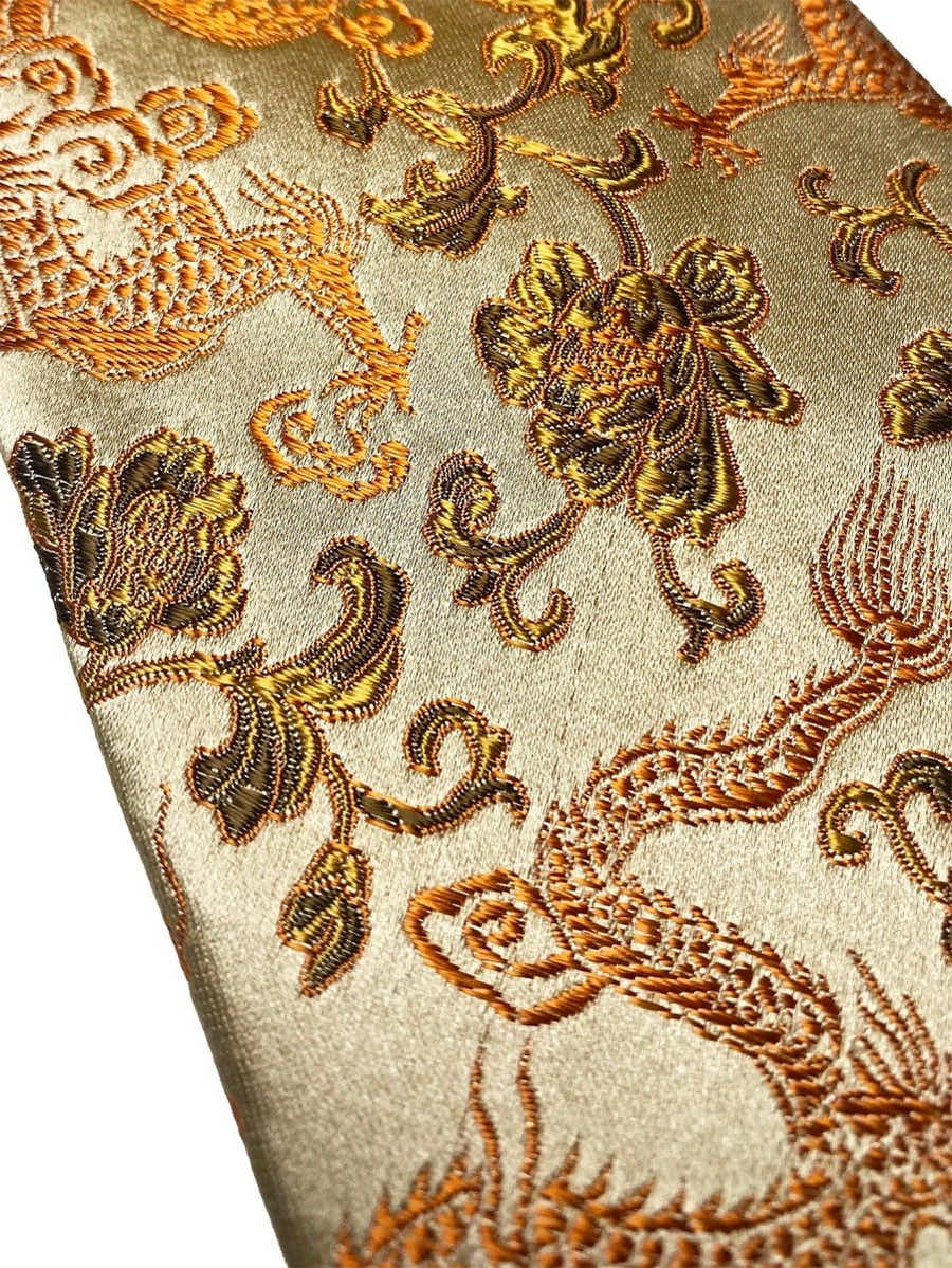 Oriental Dragon Satin Tie | Champagne Gold Jacquard | Gala & Banquet Wear - Yomkey