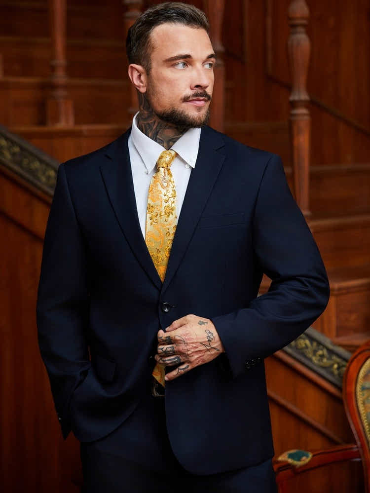 Oriental Dragon Satin Tie | Champagne Gold Jacquard | Gala & Banquet Wear - Yomkey