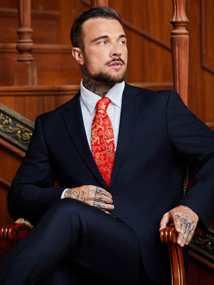Oriental Dragon Satin Tie | Crimson Red Jacquard | Wedding & Festive Gift - Yomkey