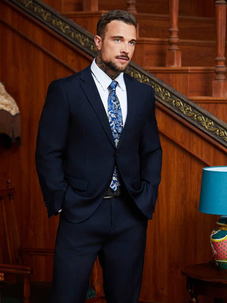 Oriental Dragon Satin Tie | Navy Blue Jacquard | Executive Business Neckwear - Yomkey
