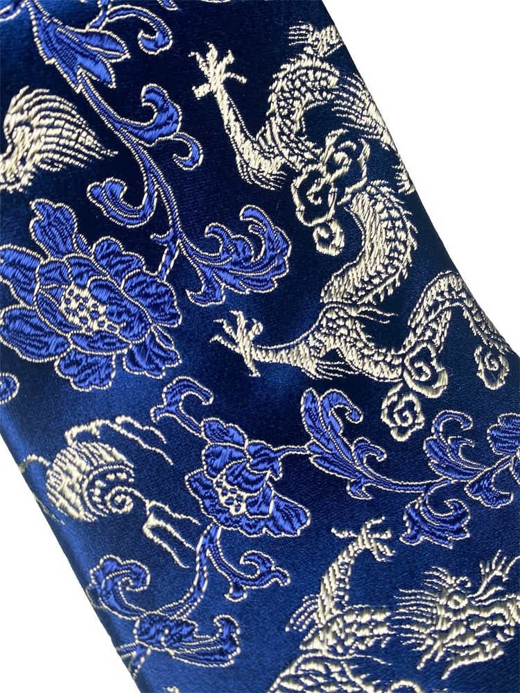 Oriental Dragon Satin Tie | Navy Blue Jacquard | Executive Business Neckwear - Yomkey