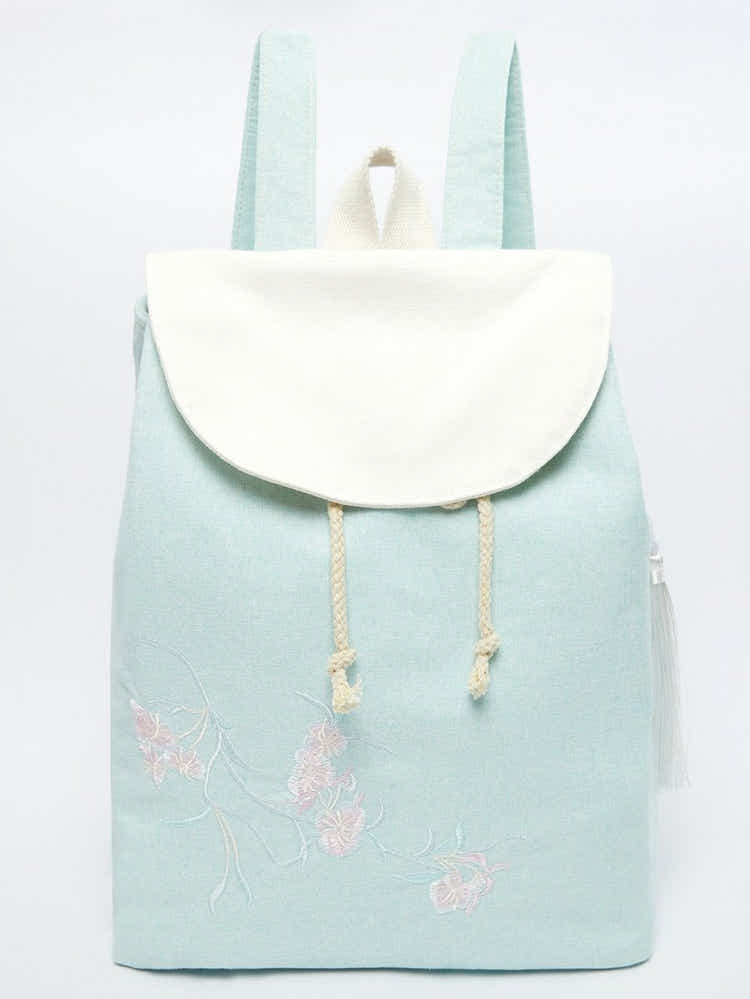 Pear Blossom Chinese Embroidered Linen Daypack | Eco-Friendly - Yomkey