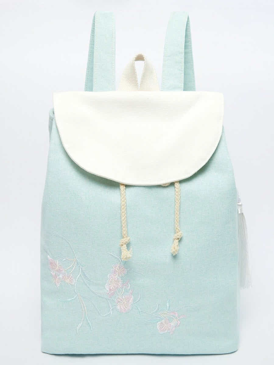 Pear Blossom Chinese Embroidered Linen Daypack | Eco-Friendly - Yomkey