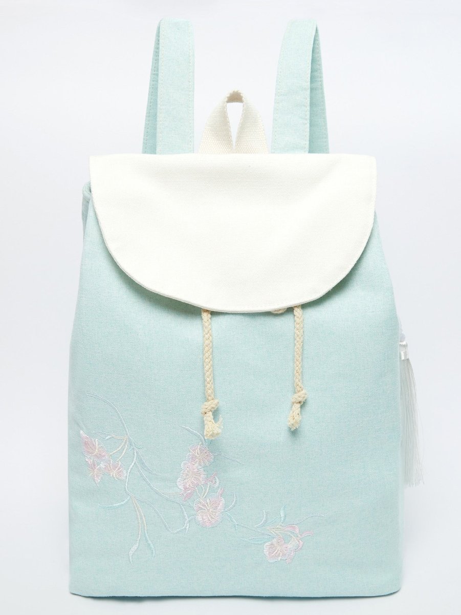 Pear Blossom Chinese Embroidered Linen Daypack | Eco-Friendly - Yomkey