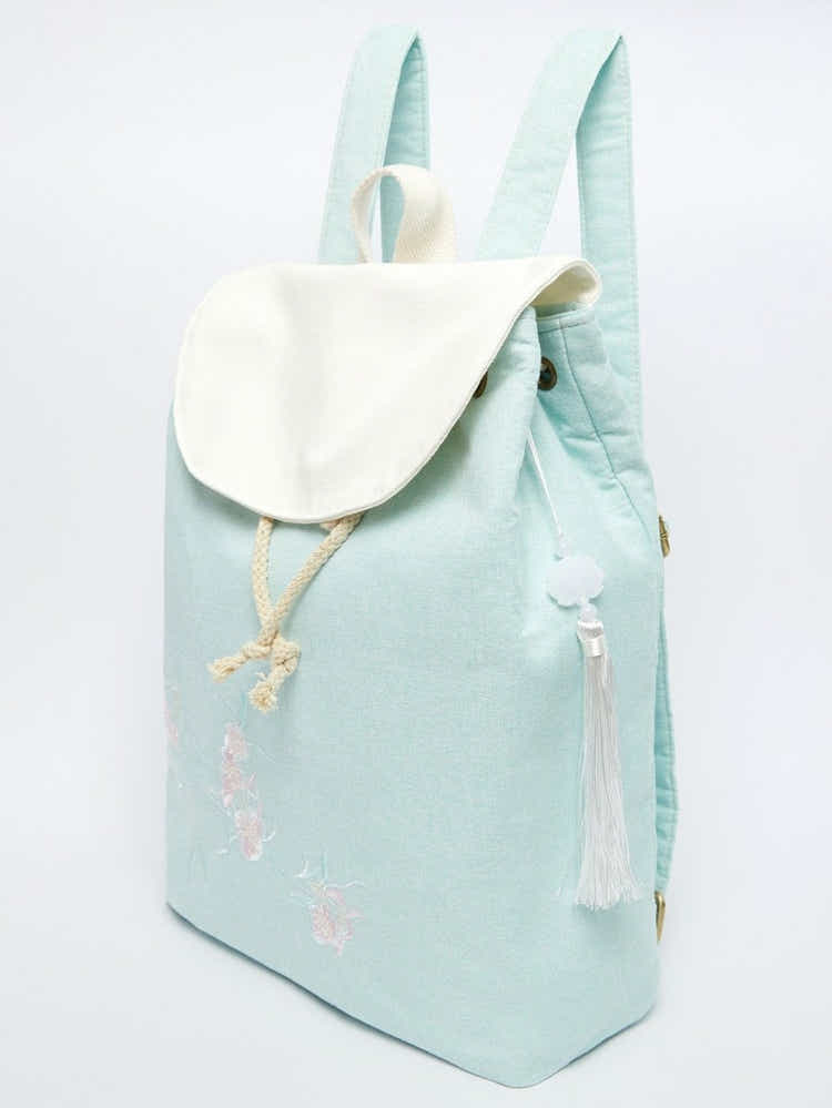 Pear Blossom Chinese Embroidered Linen Daypack | Eco-Friendly - Yomkey