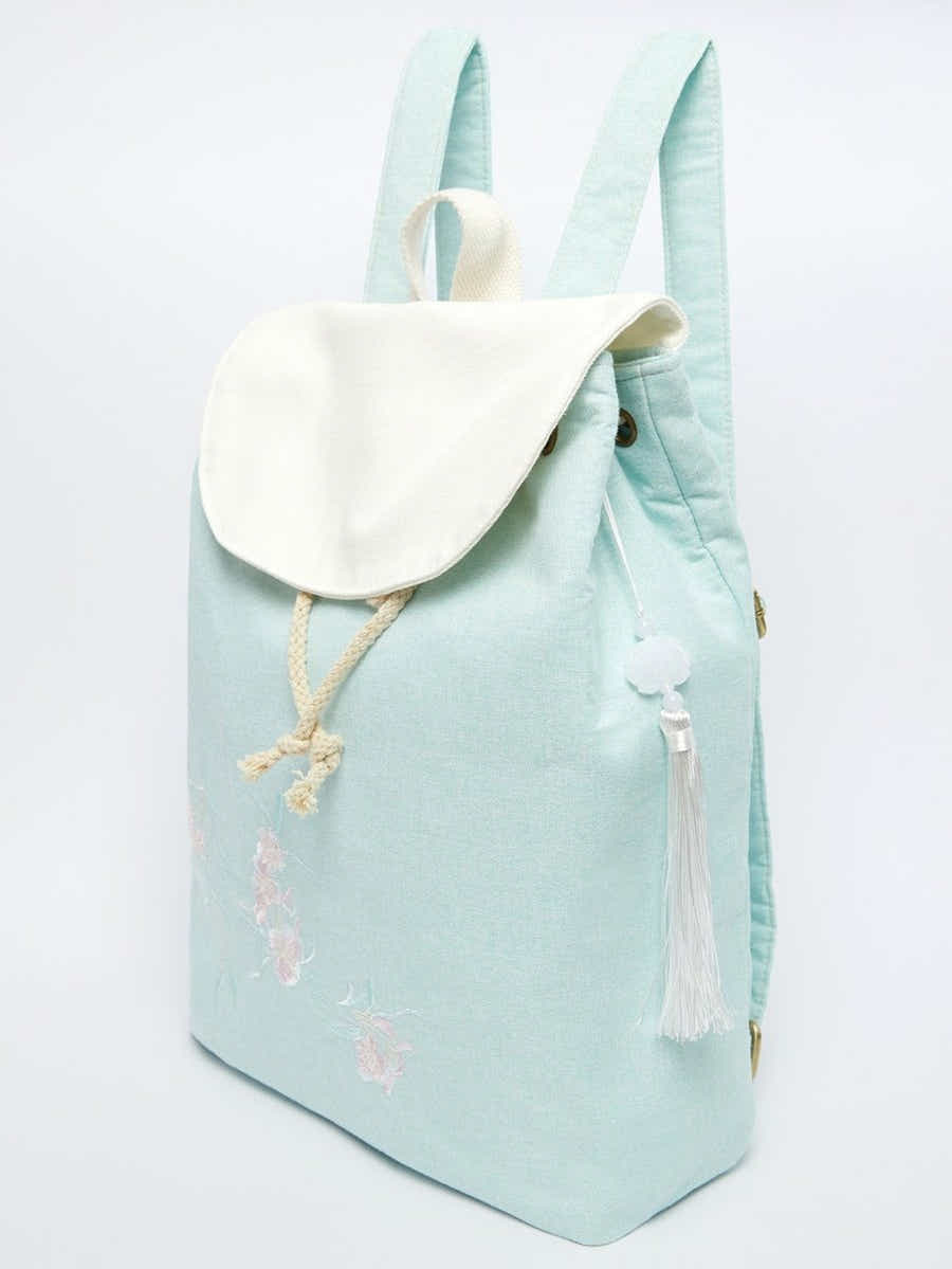 Pear Blossom Chinese Embroidered Linen Daypack | Eco-Friendly - Yomkey