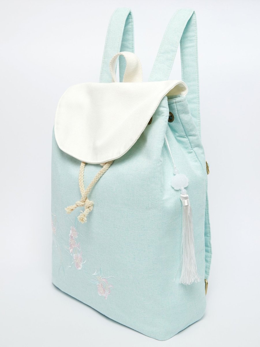 Pear Blossom Chinese Embroidered Linen Daypack | Eco-Friendly - Yomkey
